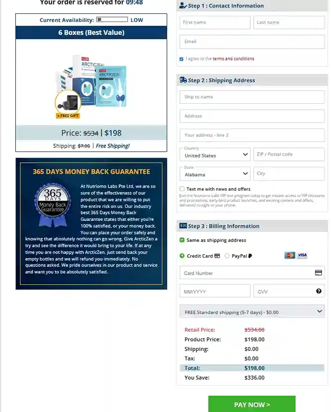 ArcticZen Order Page